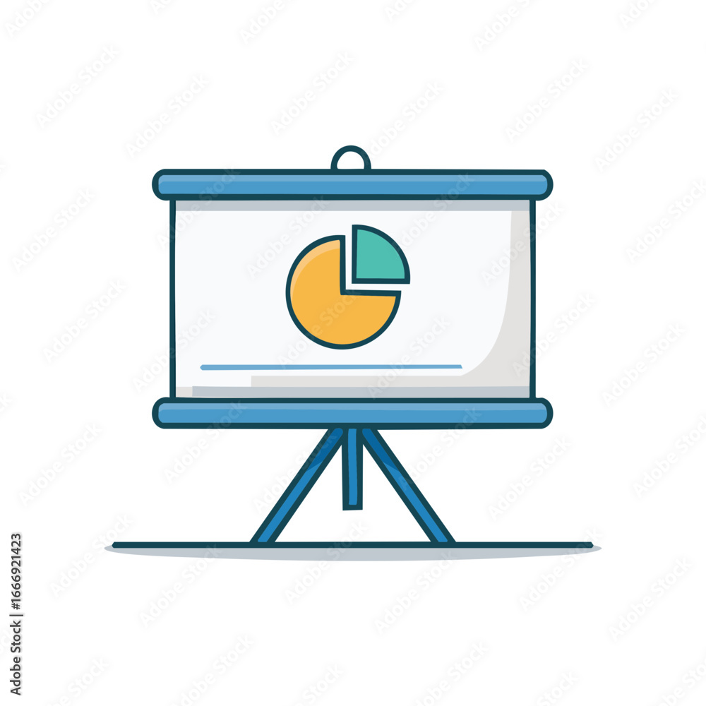 Aufkleber pie chart presentation on flipchart stand depicting statistical data