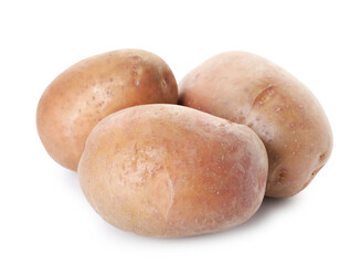Many fresh ripe potatoes isolated on white