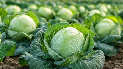 Fototapeta premium Close-up view of cabbages growing in a field.