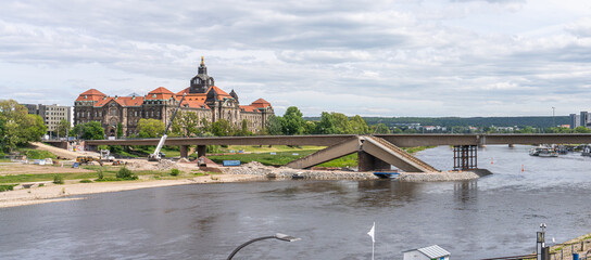 Dresden, Germany 8 may 2025 - Collapsed Tram bridge crossing the River Elbe