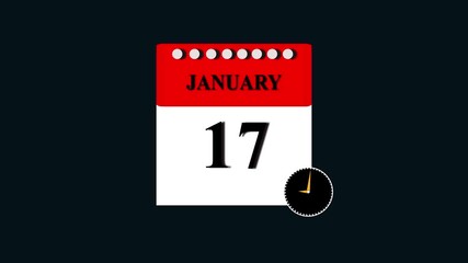 January month 17 date calendar icon animation. Analog calendar design month video ,January 17th. calendar until January 17th, concept animation 4k