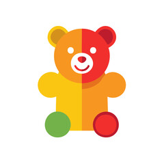 Obraz premium Colorful graphic of a stylized teddy bear featuring bright, contrasting halves and circular paws, a playful design ideal for various applications.