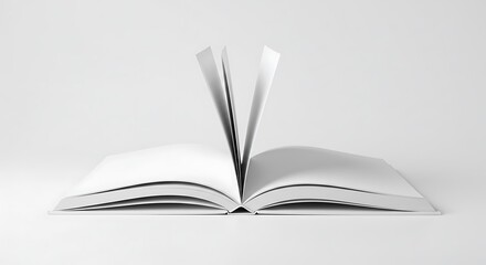 Fototapeta premium “Minimalist Open White Paper Book on Clean White Surface with Soft Studio Lighting for Elegant Modern Background”