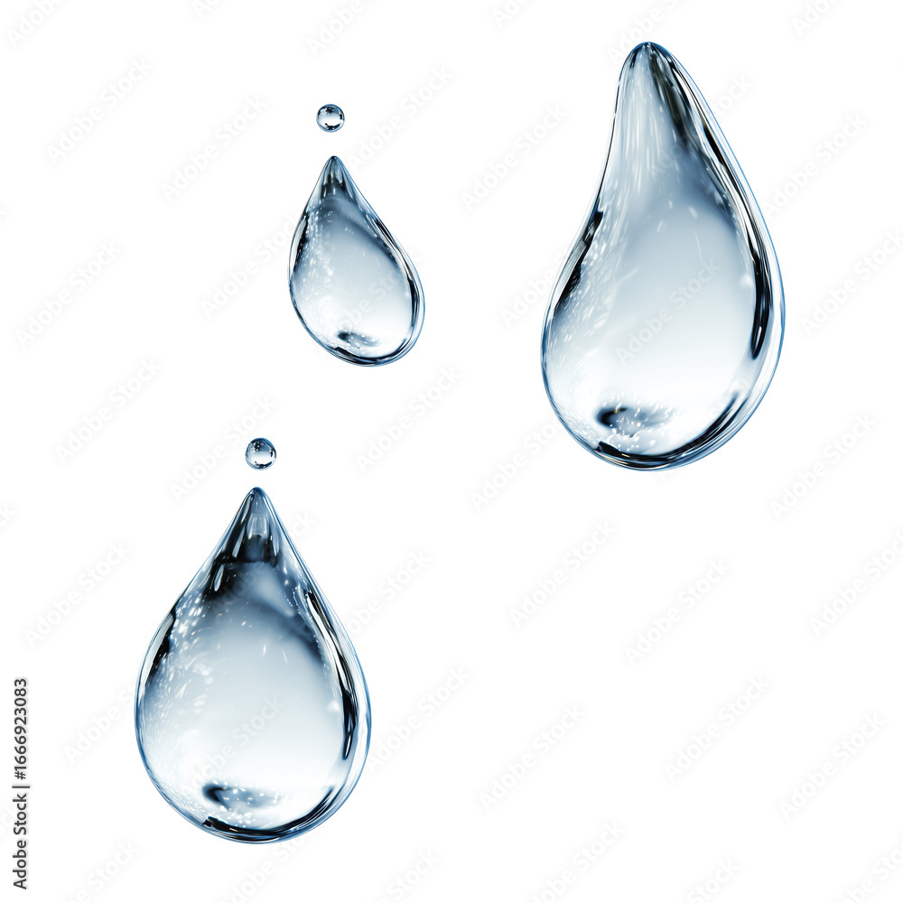 Poster Water droplets with transparent background capturing light and reflections in a clean design suitable for various projects