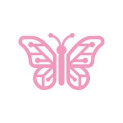 A modern pink butterfly icon with a digital circuit board pattern on its wings. A technology and nature logo concept vector illustration