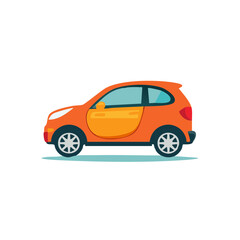 Fototapeta premium Vibrant orange cartoon car illustration for urban travel and transportation