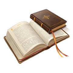 Obraz premium Antique open book with handwritten musical notes and a closed leather bound book