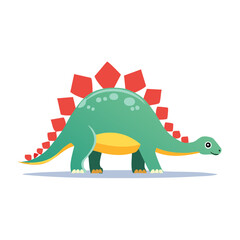 Obraz premium Cute green dinosaur illustration with red plates on its back
