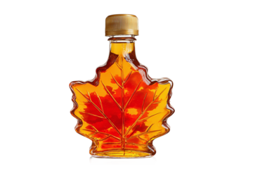 Maple Leaf Shaped Maple Syrup Bottle isolated on white transparent background