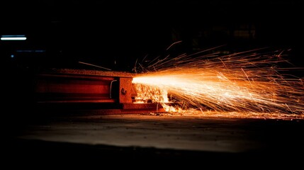 Intense Sparks Erupt from Metal Cutting Process in a Dark Environment