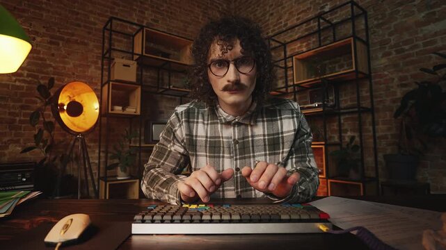 POV of frustrated programmer having problems with computer program, 90s style