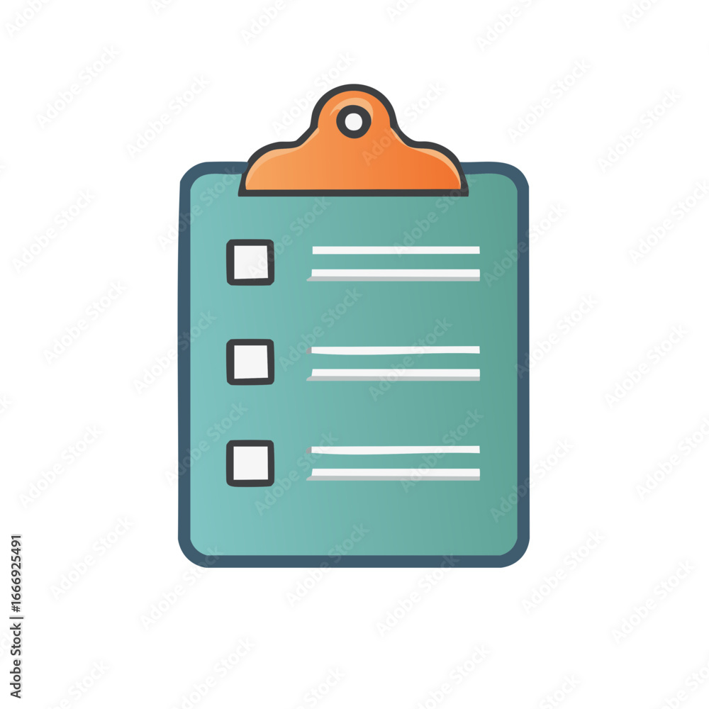 Poster clipboard checklist with three blank checkboxes and lines on a light blue green surface