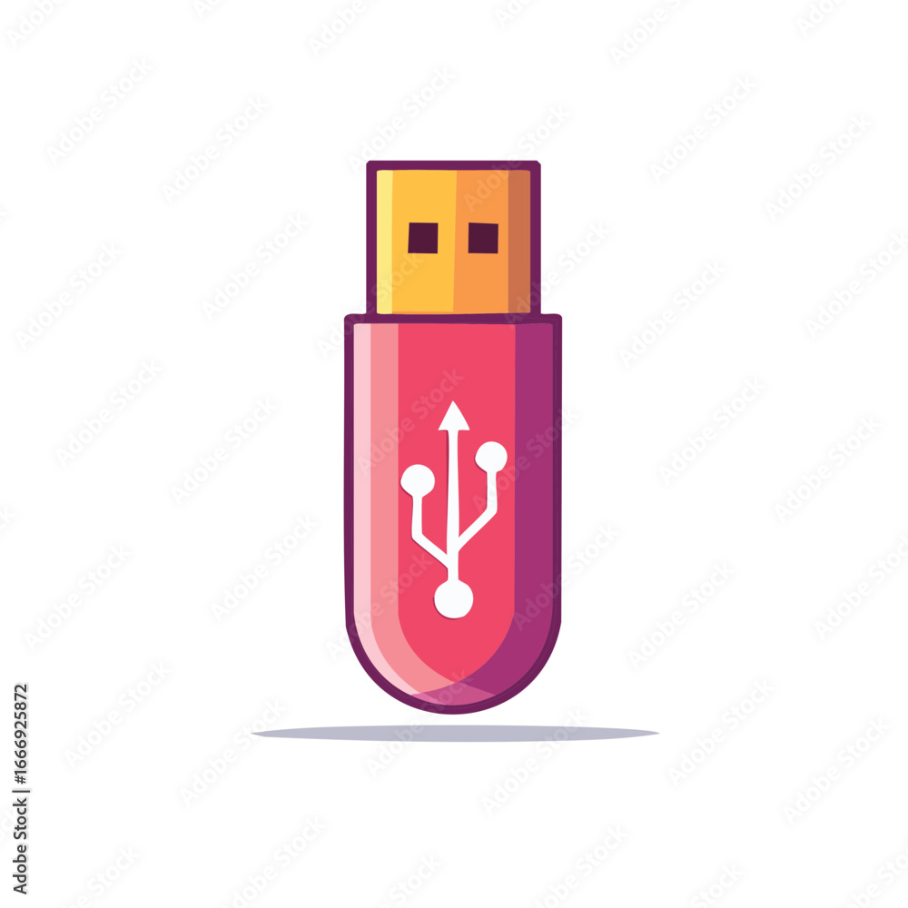 Poster stylized vector illustration of a red usb flash drive with the usb symbol for storage and data trans