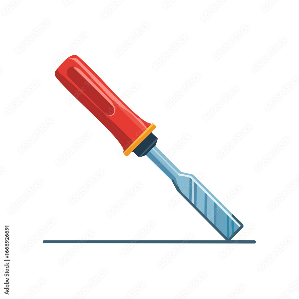 Aufkleber flat chisel with red handle positioned to cut a line on a surface