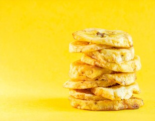 Generated image Stacked Fried Plantain Chips on Yellow Background