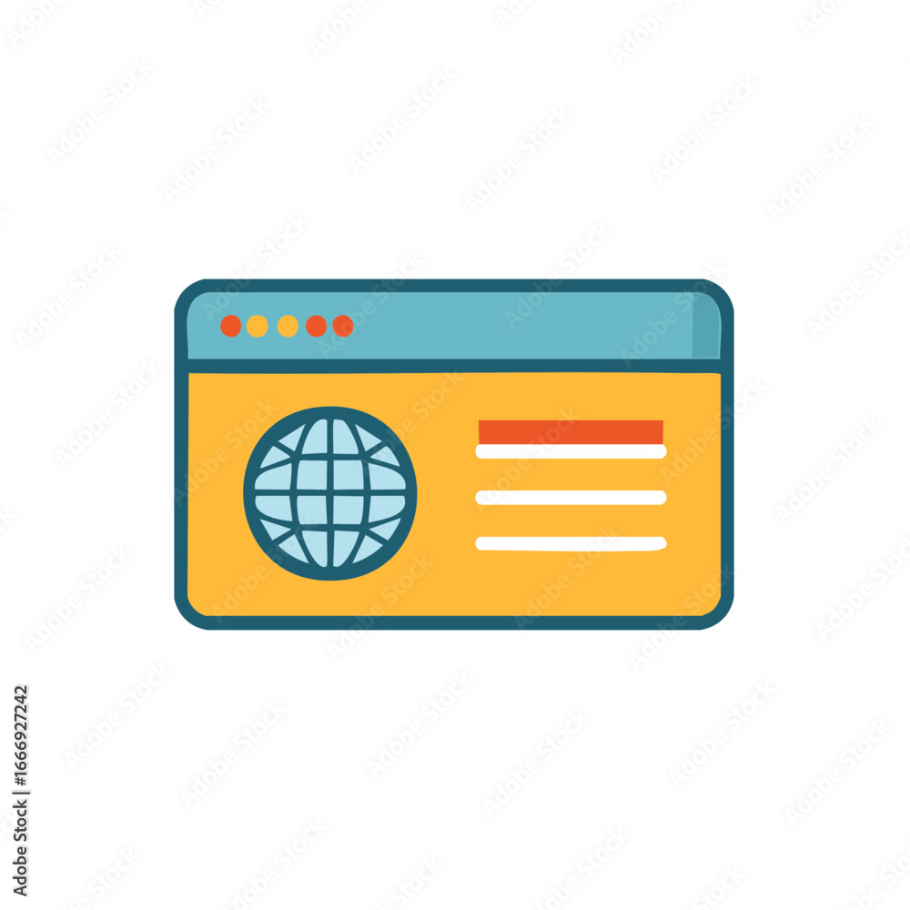 Aufkleber website browser window with globe icon and user interface elements