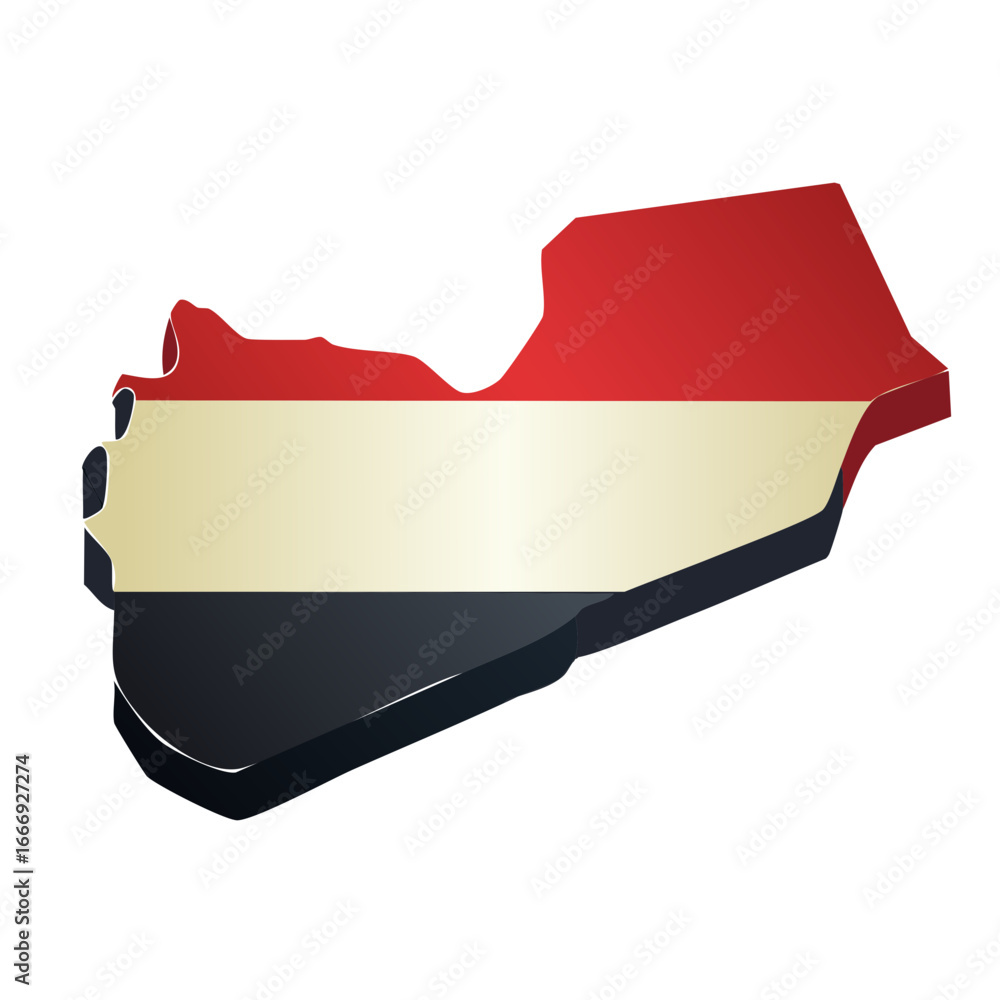 Poster yemen country map outline with national flag colors and 3d effect for geographic design element