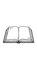 An open book illustrating knowledge learning education and information on a white background