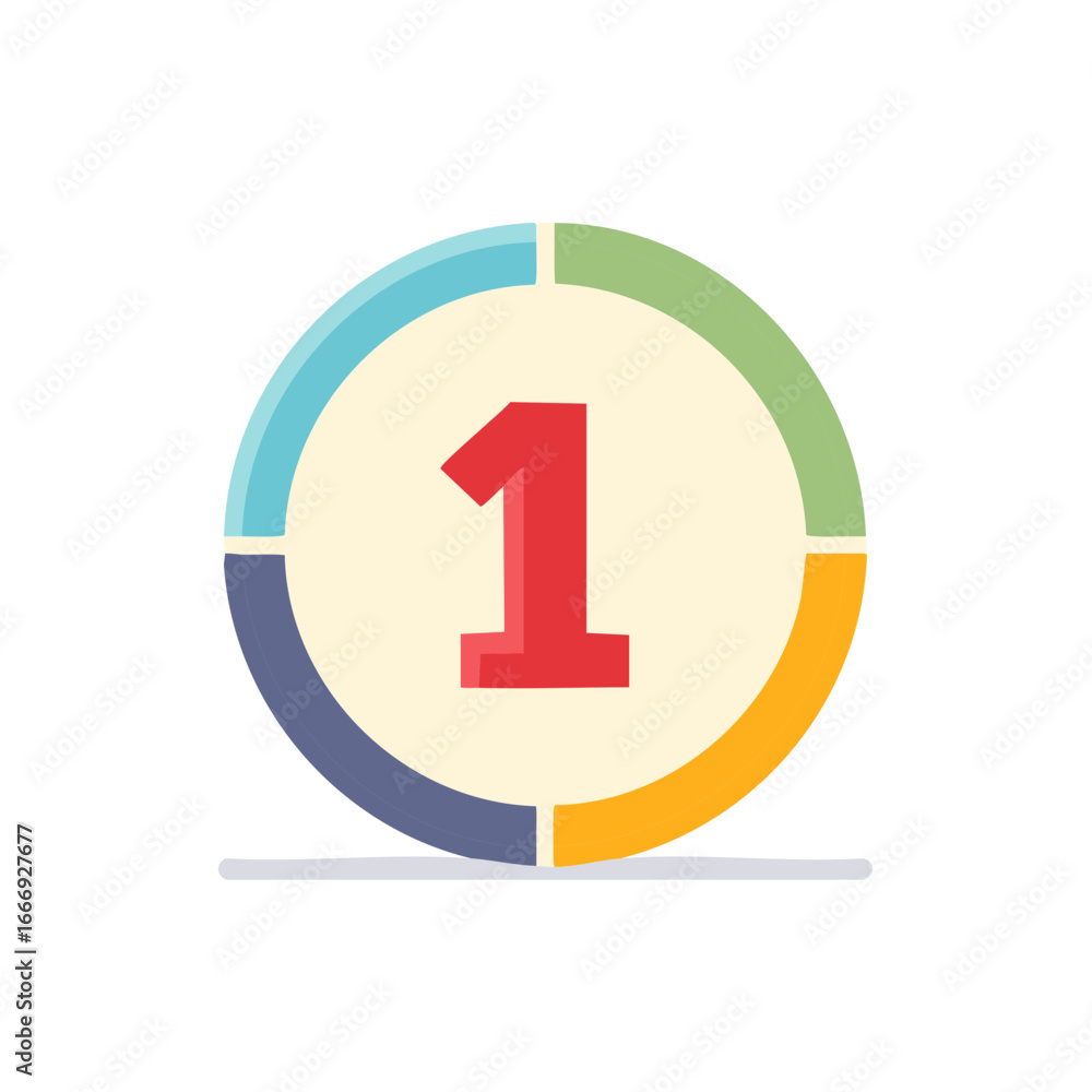 Aufkleber colorful segmented circle with red number one in center, representing first place or a step in a pro