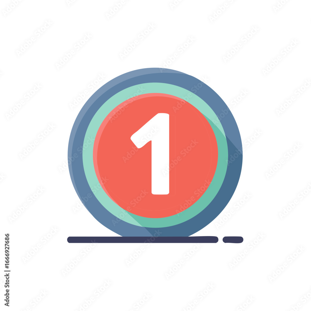 Aufkleber number one icon representing first step achievement or ranking in flat design style with subtle shad