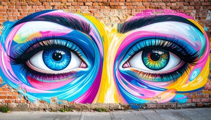 Generated image Surreal Eyes Mural on Brick Wall