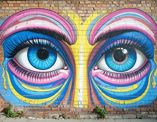 Generated image Surreal Eyes Mural on Brick Wall