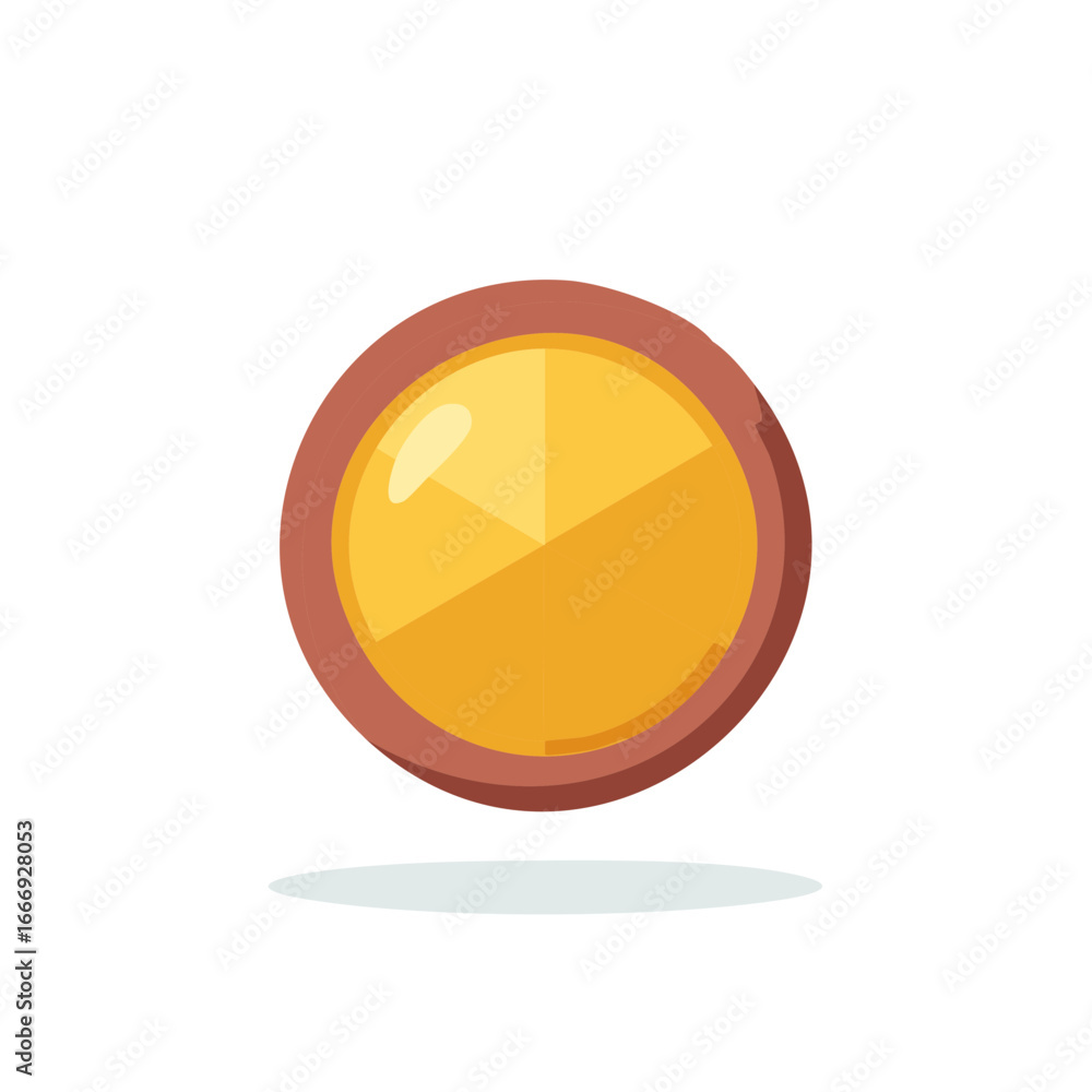Poster simple geometric button with circle and triangle shapes in gold and brown tones, digital illustratio