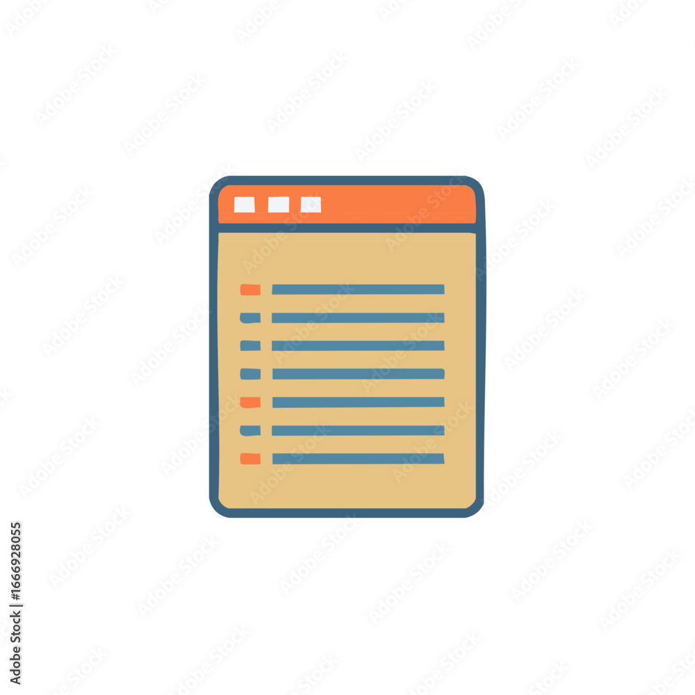 Poster stylized document or web page icon with a list and header for digital interface concepts.
