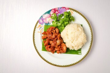 Sticky rice with fried pork thai food, Moo tod, moo ping