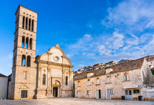 Hvar, Croatia, 29 March 2025 - Saint Stephen's Cathedral (Katedrala sv. Stjepana) in the town of Hvar on the Island of Hvar in springtime