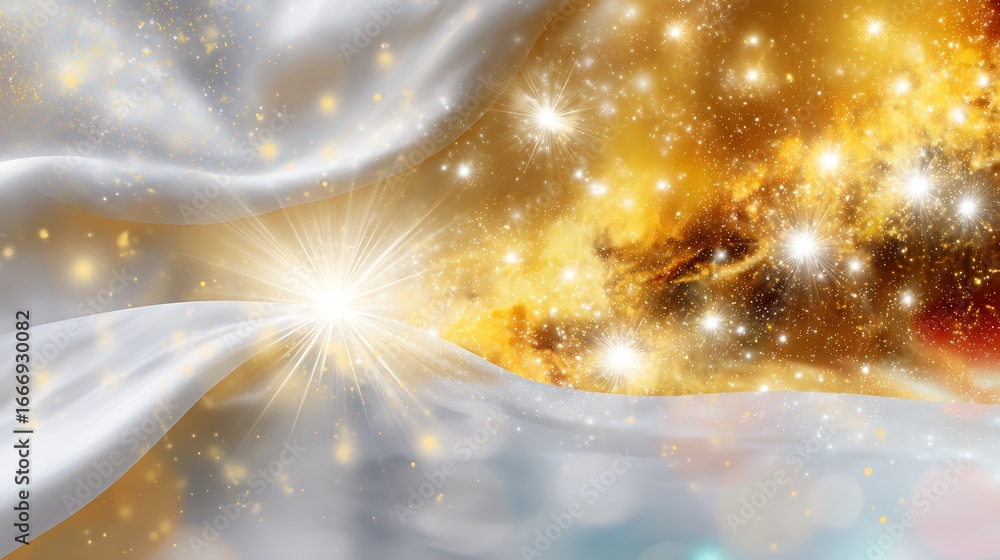 Poster celestial dreamscape: an abstract display showcases a luminous burst of celestial energy, merging wi