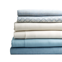 Stack of White and Blue Color Bedsheet Isolated on Transparent Background.