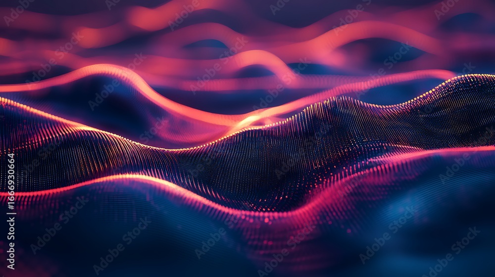 Fototapete abstract digital wave: the image features flowing, colorful digital waves, with light creating an et