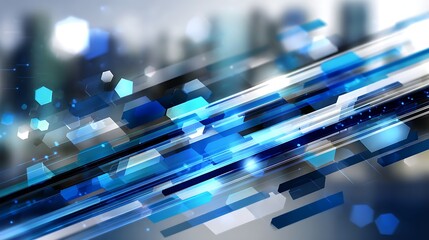 Digital Data Flow: Dynamic streaks of light and geometric shapes interweave, symbolizing the complexity of modern data and its impact on urban landscapes.