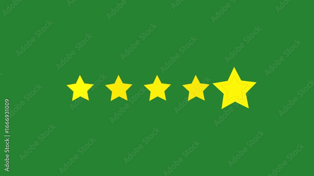 Poster yellow color star rating animation. rating five stars on green background. customer service and user