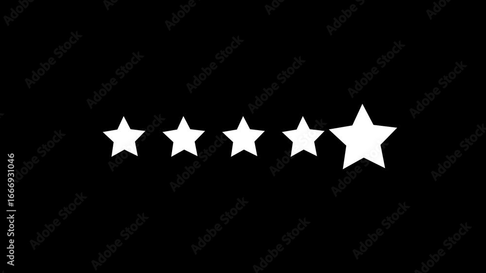 Poster white color star rating animation. rating five stars on green background. customer service and user 