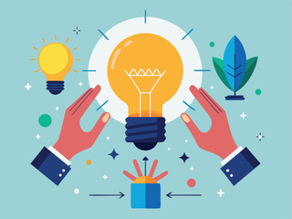 Black and White Hands Reaching for Light Bulb