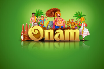 Naklejka na ściany i meble King Mahabali, Kathakali dancer in Onam traditional festival background showing the culture of Kerala, South India