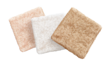 Fluffy square cloths (beige, white, brown) isolated on white transparent background.