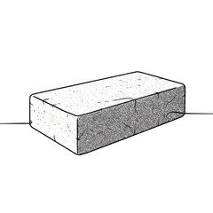 A clean-cut rectangular stone brick block is depicted in a precise, minimalist line illustration, showcasing its smooth, even edges and solid texture.