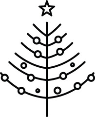 Minimalist line art of a Christmas tree with ornaments and a star on top holiday winter vector EPS file download