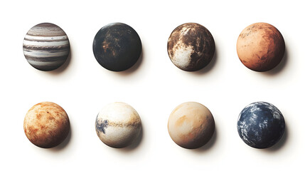 Obraz premium Artistic lineup of ten unique planets showcasing diversity in space design