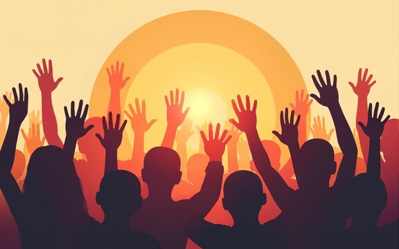 human rights day poster with hands up silhouette. High quality