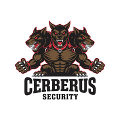 Fototapeta premium Cerberus Security logo featuring a powerful three-headed dog.