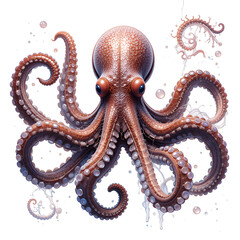 Realistic 3D Illustration of an Octopus on White Background – AI Generated