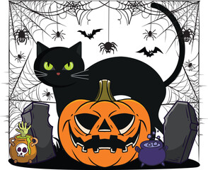 Spooky Creepy Cat Halloween T-shirt Design