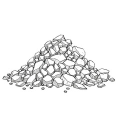 A simple and modern vector illustration features an outlined pile of irregularly shaped crushed stones, meticulously arranged with a clean, thin stroke style.