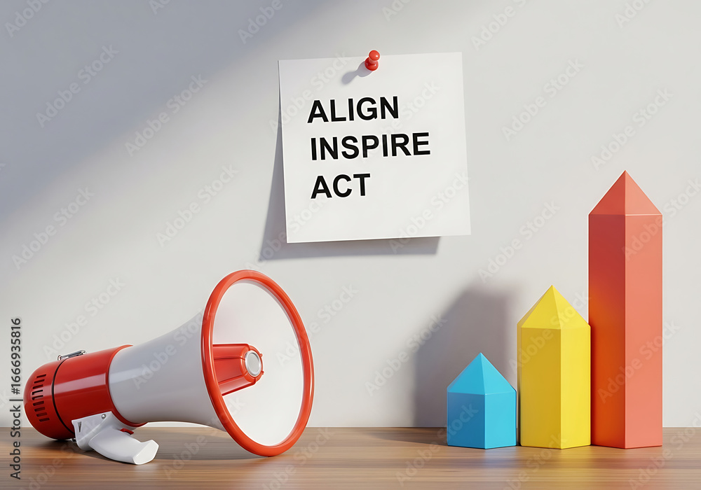 Poster business strategy concept featuring alignment inspiration and action with graph elements