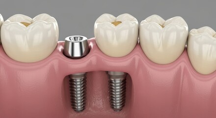 Dental Implant Model Showing Crown Abutment and Implant Screw Placement
