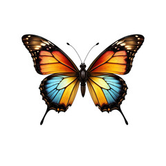 Colorful Butterfly with Vibrant Orange, Blue, and Yellow Wings on White Background